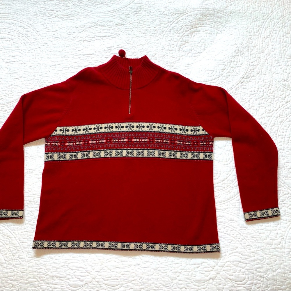 Eddie Bauer Lambswool Fair Isle 1/4 zip sweater